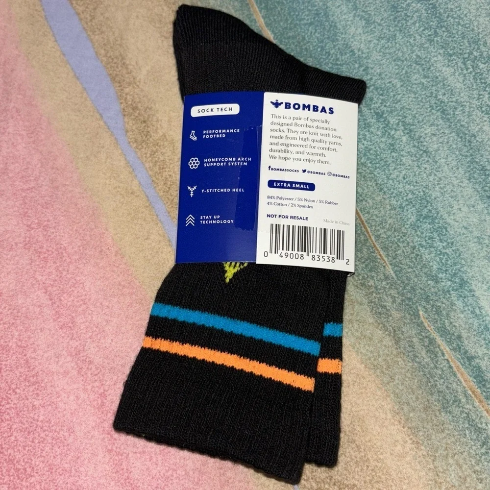 (10) Bombas Sock Tech XS Solid Black Striped Cuff Socks